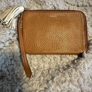 Fossil Tan Leather Wristlet with Tassel
